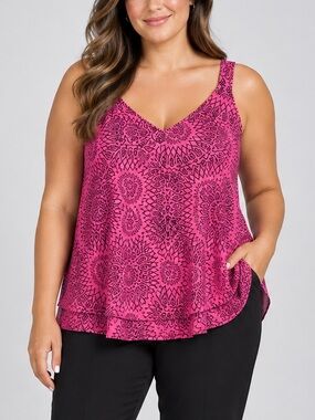 Lane Bryant Pink Black Printed V-Neck Camisole
